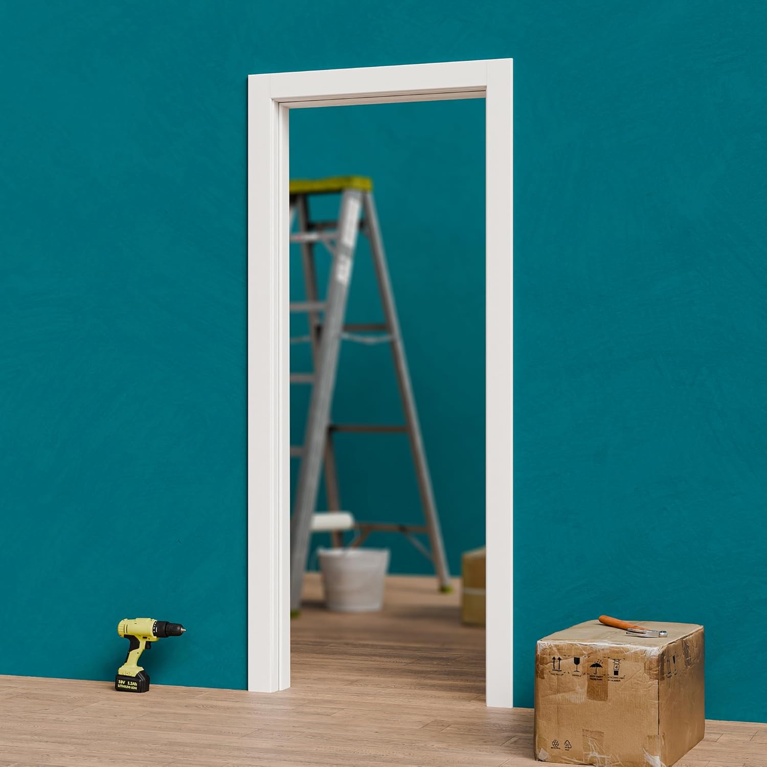 Prefinished Solid Core White Door Jambs and Casings Set for Interior Doors, Door Frame for Doors, Solid Pine Wood Door Jamb Casing and Molding Framing for 80'' Doors