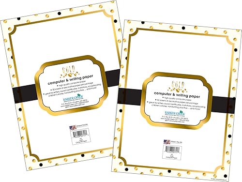 Miniatura 2 de BARKER CREEK Juego de 100 hojas de papel de computadora de diseño, dorado, papel decorativo, papelería, 8.5 x 11 pulgadas, 100 hojas, suministros