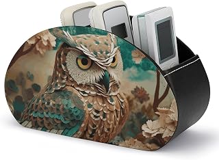 Owl Remote Control Holders Pu Leather TV Remote Holder with 5 Compartments Desktop Storage Organizers Remote Caddy Box for TV Remotes/Media Controllers/Office Supplies