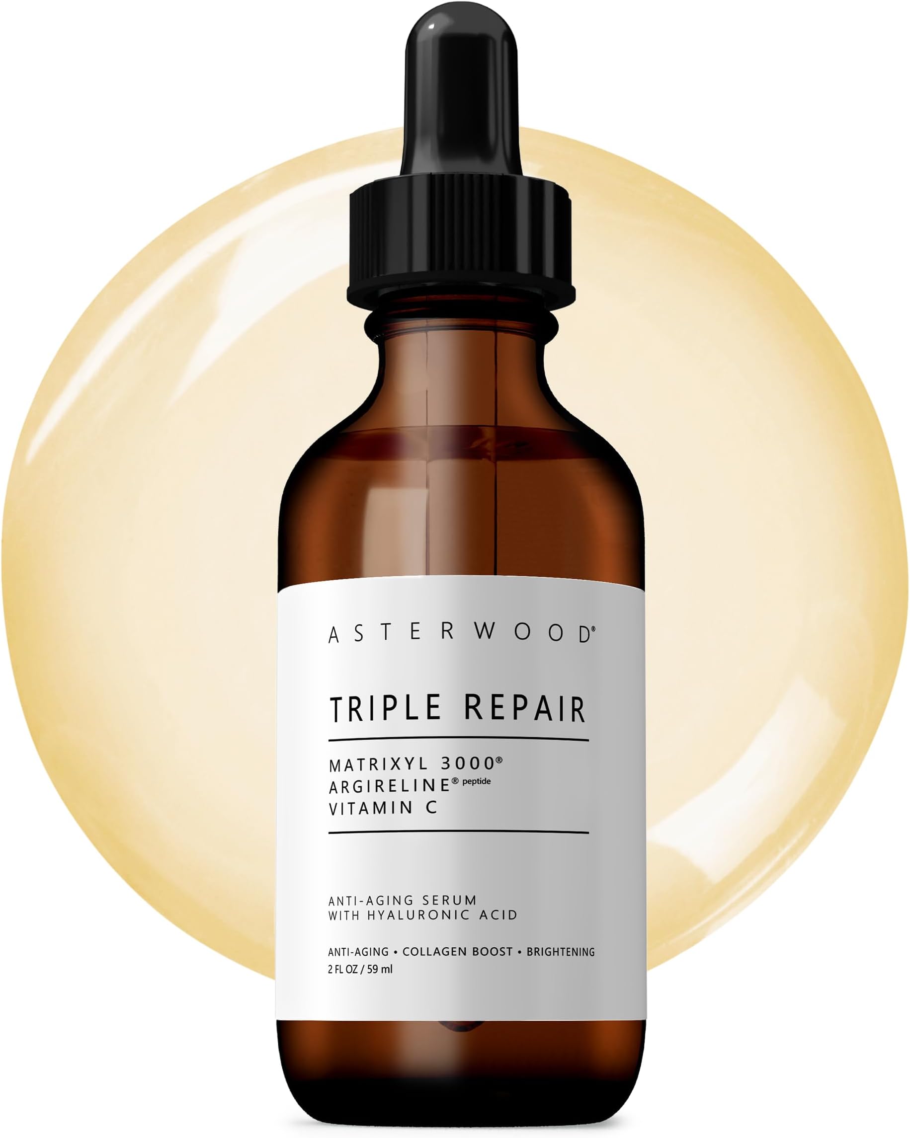 Triple Repair Matrixyl 3000 + Argireline + Hyaluronic Acid + Vitamin C Serum for Face - Anti-Aging, Collagen Boosting, Hydrating - Fragrance-Free - 2 Fl Oz