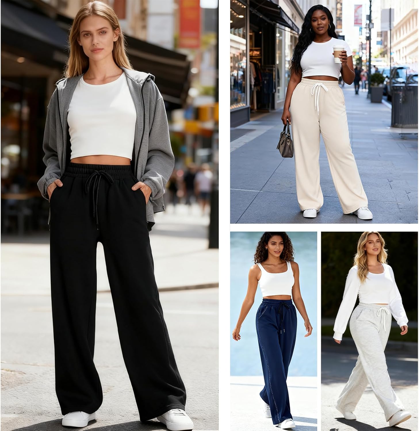 Women's Fleece Lined Sweatpants Winter Drawstring Warm Wide Leg Sweat Pants Baggy Casual Pants with Pockets - Image 3