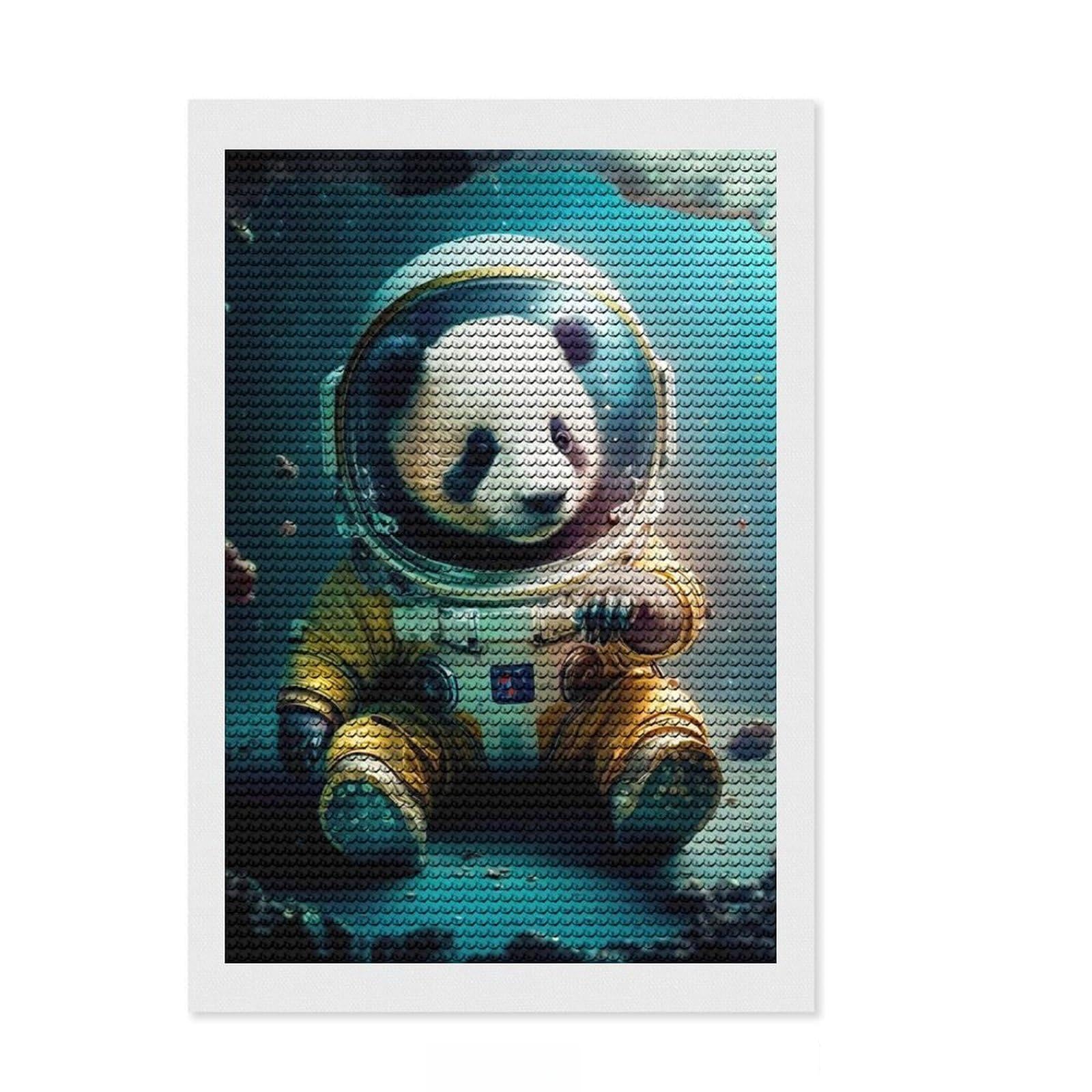 Junmoney Panda Astronaut Diamond Art Canvas 8"x12", Adhesive Canvas, Calming Craft to Unwind, Boho Decor, Birthday Gift, Easy to Enjoy