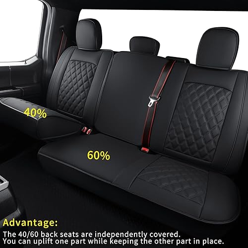 Vista 5 de LUCKYMAN Club Fundas de asiento de piel sintética F150 S07-Q2, aptas para camionetas 2015-2025 F150 SuperCrew y 2017-2025 F250 F350 F450 Super Duty