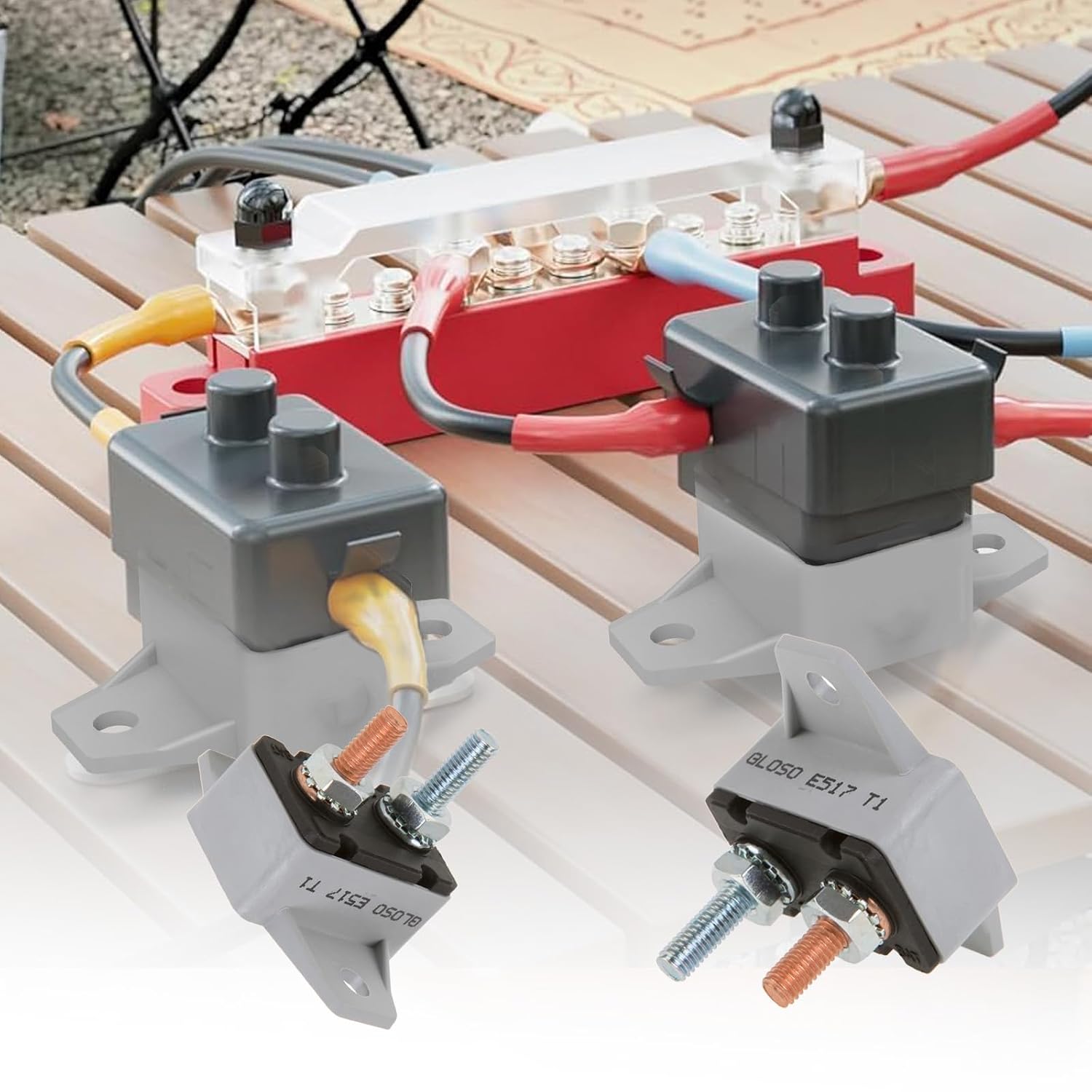 GLOSO E517 Stud Type Circuit Breakers, Crosswise Bracket, Auto Reset (T1) - 5 Pack (50A)