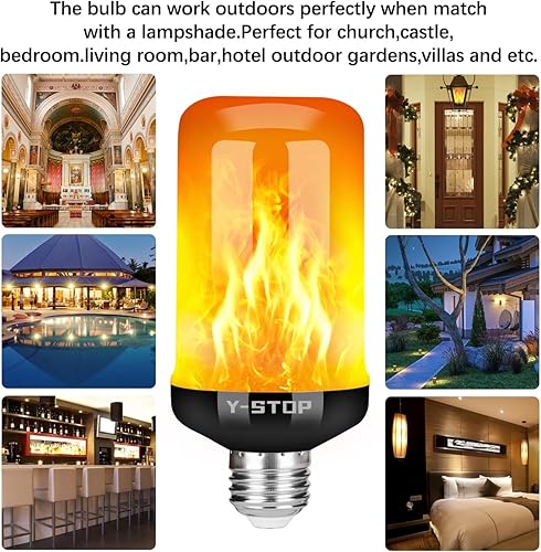 Miniatura 7 de Y- STOP Bombillas LED de llama mejoradas, bombilla parpadeante de 4 modos con efecto invertido, bombilla de llama de base E26 para luces de