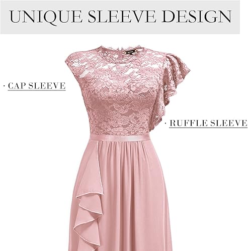 Miniatura 3 de Miusol Vestido largo formal de encaje floral con volantes para dama de honor, fiesta de dama de honor