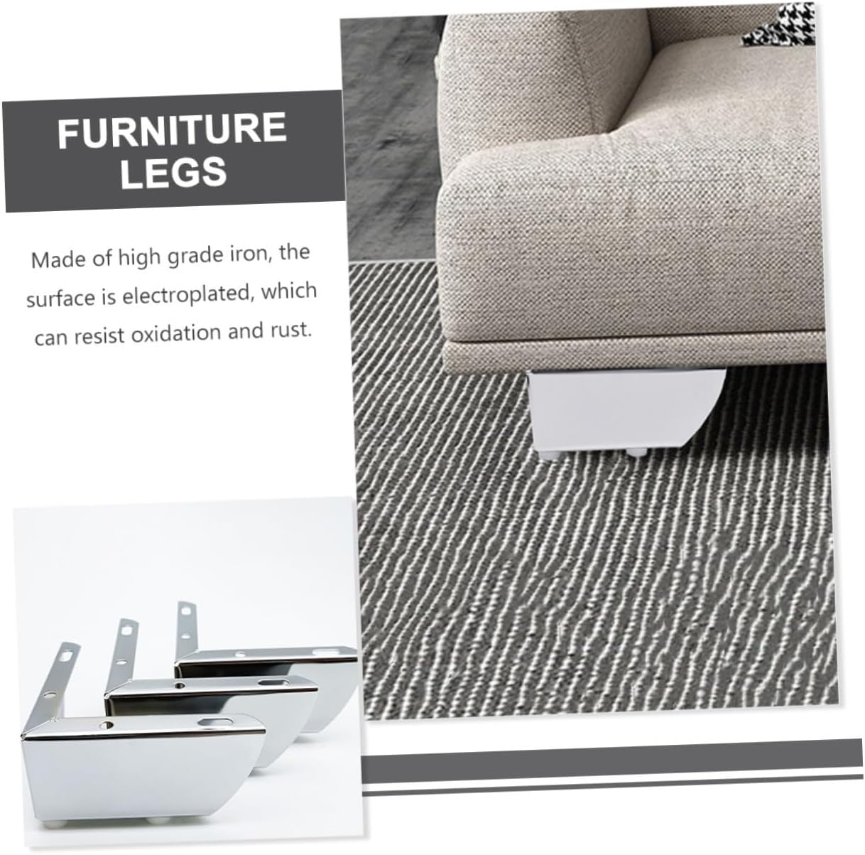 4pcs Chrome Metal Furniture Legs for Sofa Cabinet Coffee Table, 5.5cm Height, 1.2mm Thick Angled Replacement Metal Legs for Couch and Tv Stand