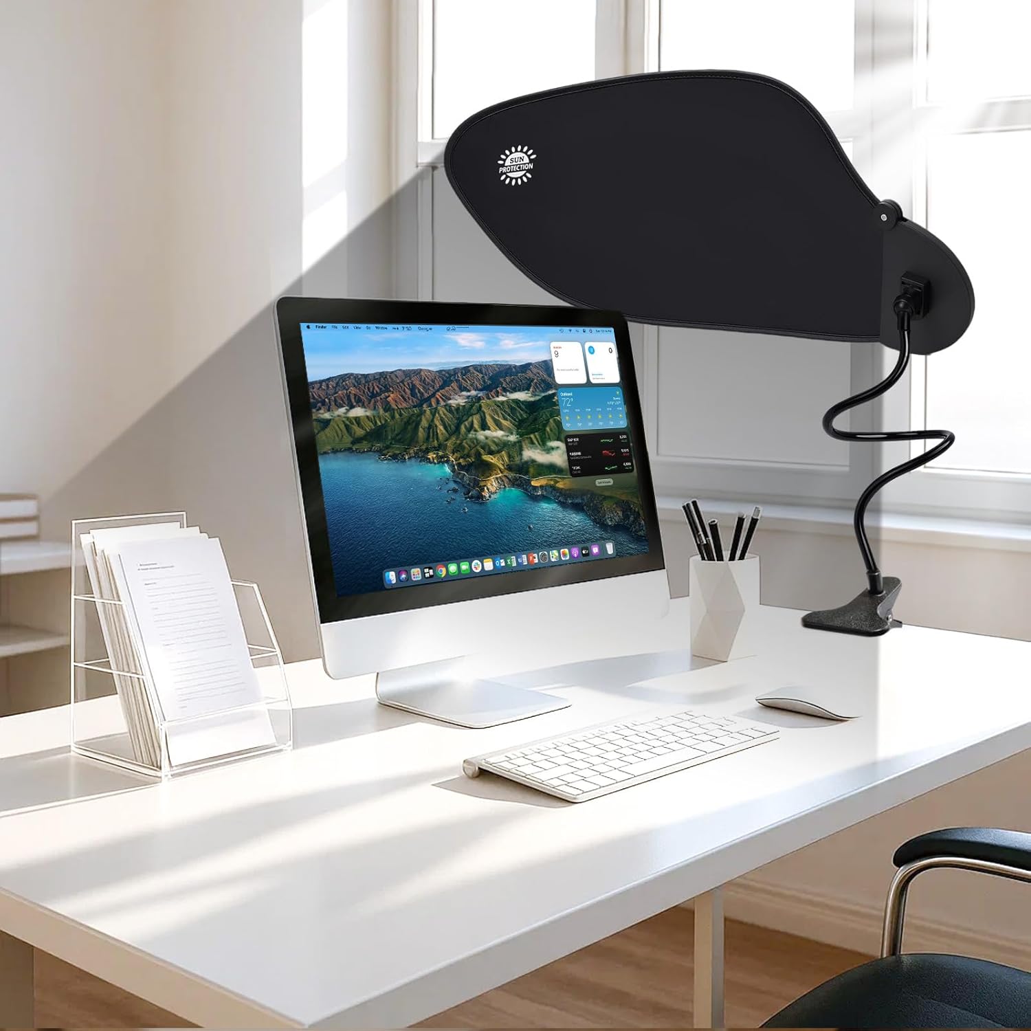 Office Desk Shade & Cubicle Privacy Cover - Adjustable Light Blocker with Glare Protection, Professional Foldable Workspace Accessory, Black