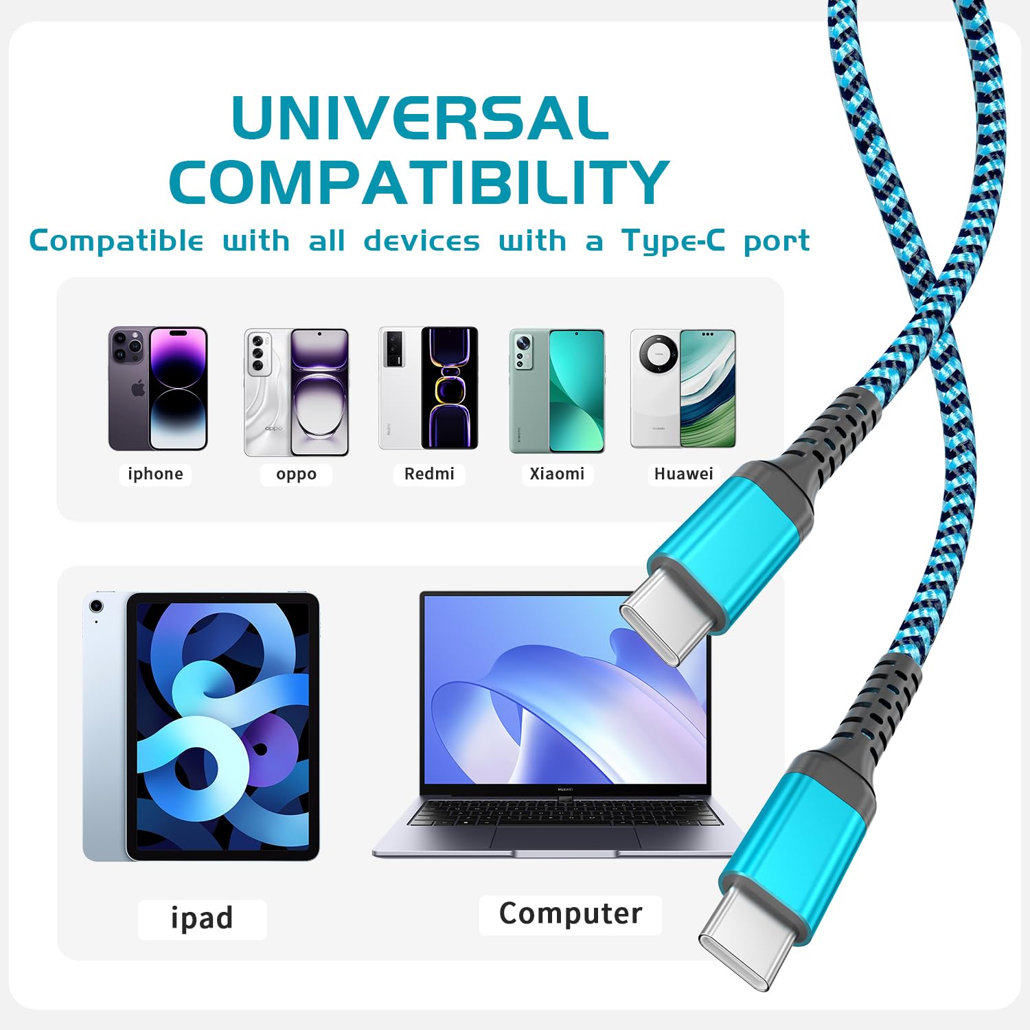 QQLIKE Cable USB C a USB C de 60 W, paquete de 3 [3 pies + 6 pies + 10 pies] tipo C a C de carga rápida para iPhone 16 15 Plus Pro Max para Galaxy S25 S24 S23 S22 para MacBook Pro y iPad Pro/Air