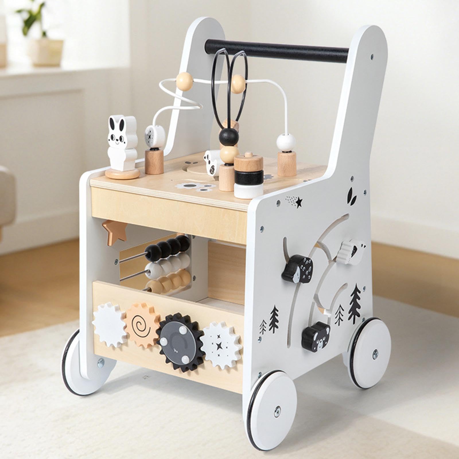 Qianly Centro attività in Legno con di Perline, Gioco Educativo per Imparare a Camminare, Coordinazione Occhio-Mano E Supporto alla Deambulazione.