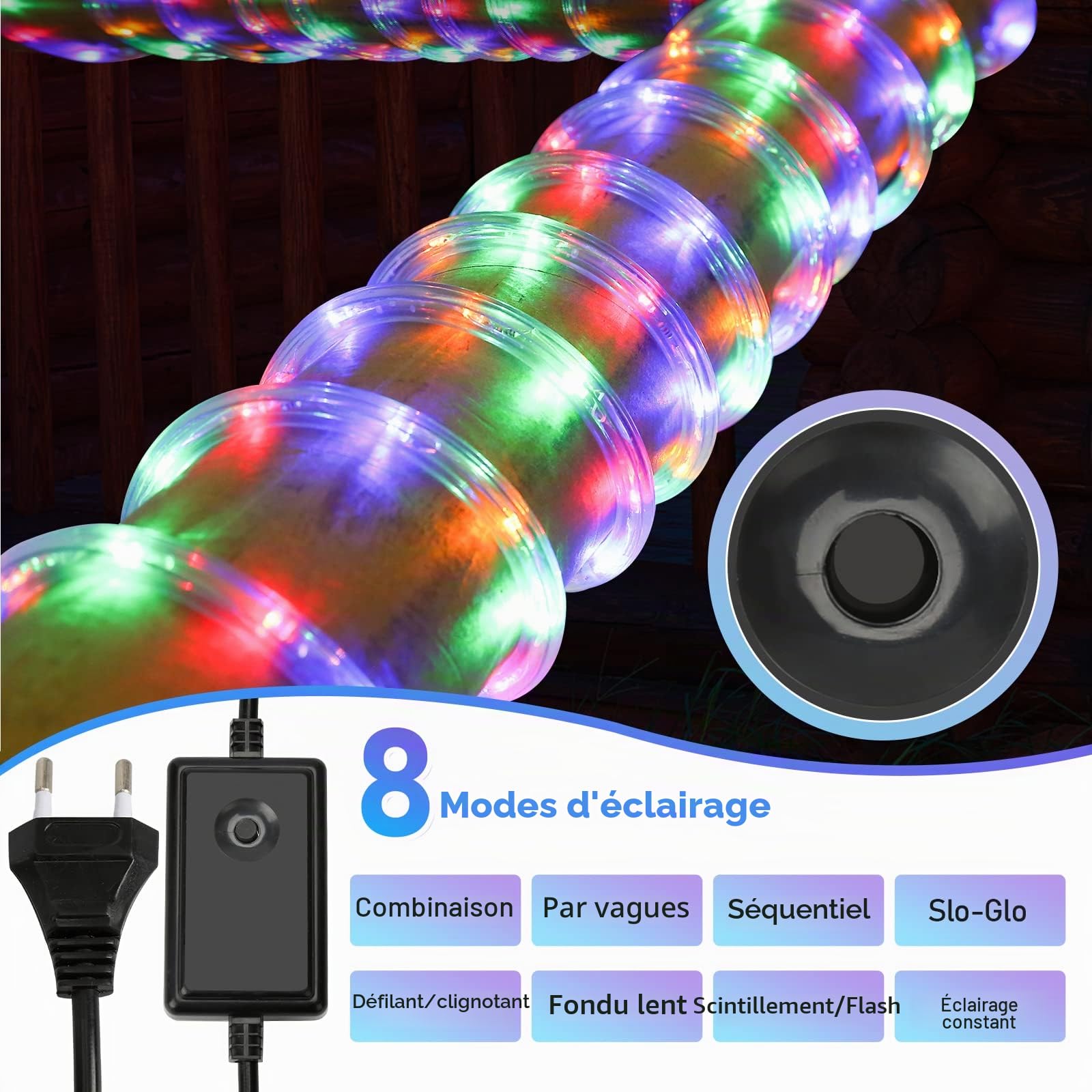 Tube lumineux à LED, 30M Tuyau de lumière Flexible, Guirlande Lumineuses extérieur intérieur, 8 modes d'éclairage/Temporisateur, Tube lumineux Etanche-Multicolore