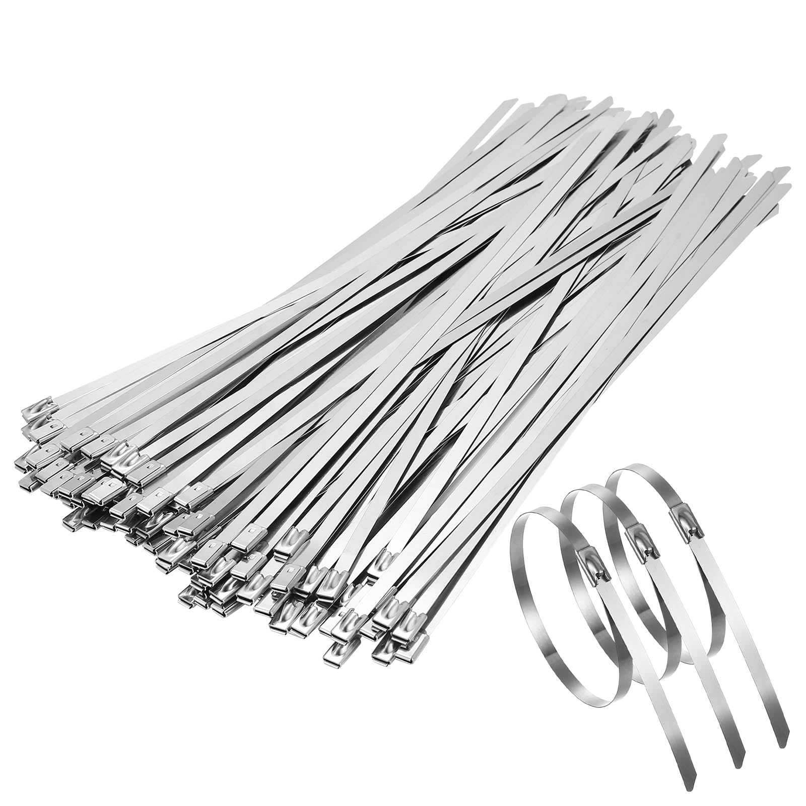 100 Pcs 304 Stainless Steel Cable Ties, 4.6 x 250mm Metal Cable Ties Heavy Duty Zip Tiess, Metal Tie Wraps with Steel Ball Stopper for Indoor Outdoor Fence Exhaust Wrapping Binding Requirements