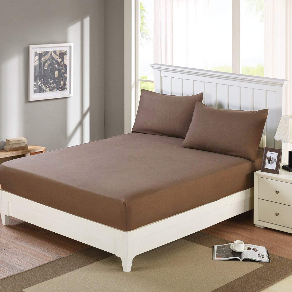 DREAM CARE Waterproof Dust-Proof Mattress Cover for King Size Bed 78x72x6, Lightbrown, Polycotton