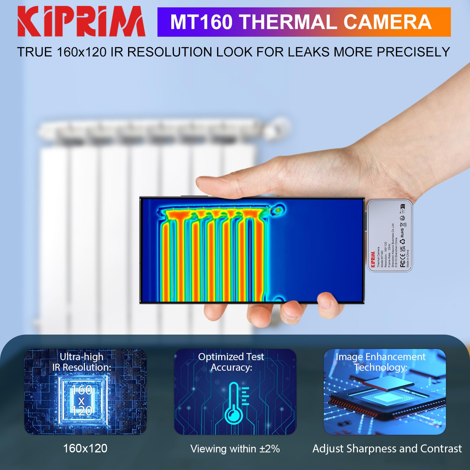 Cámara Térmica Profesional, Kiprim Cámara Termográfica de resolución IR de 160 x 120 para Android tipo C, Rango -15℃ a 600℃