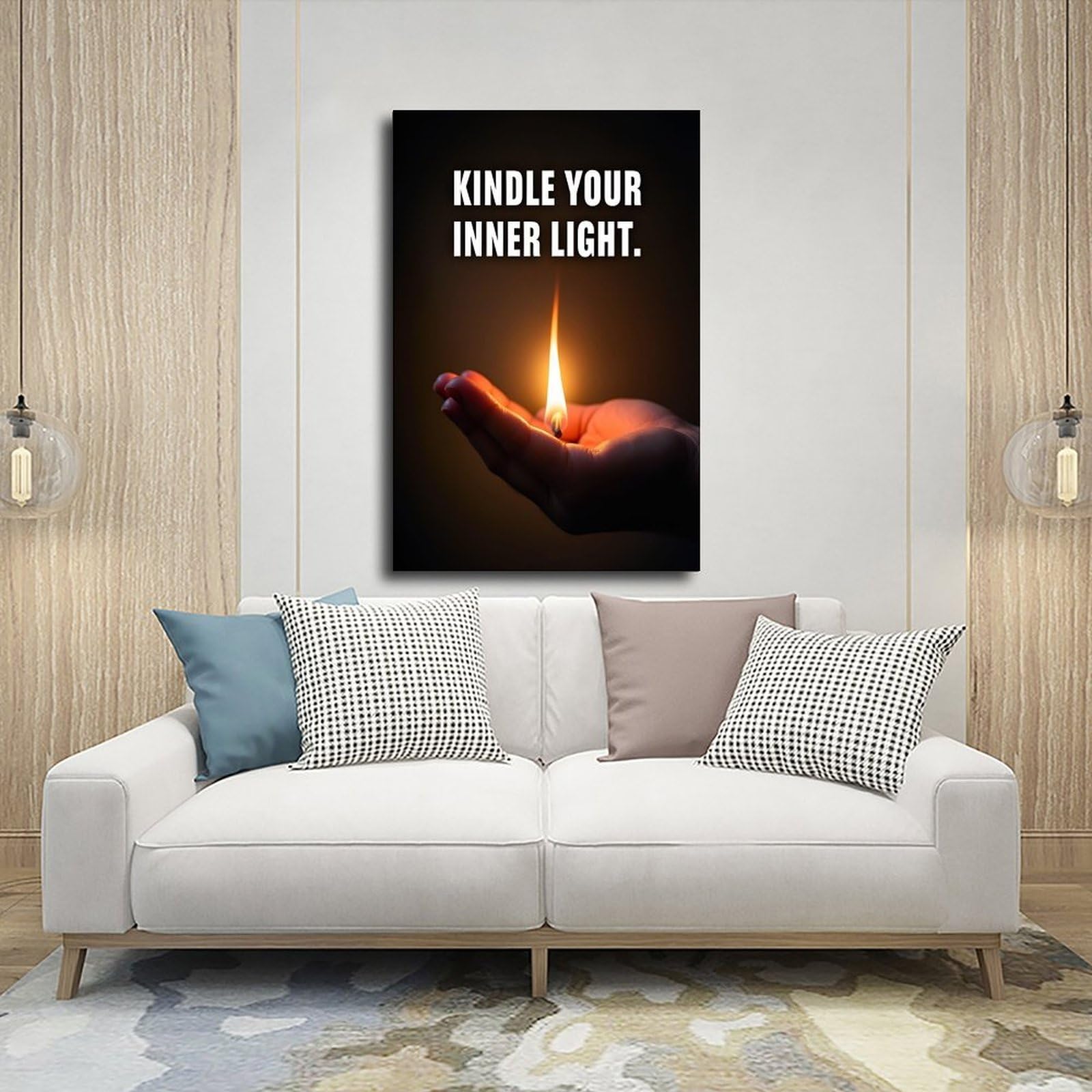 QIENAZIO Kunstdruck auf Leinwand, Motiv: Kindle Your Inner Light, inspirierende Zitate, Wandkunst, Schlafzimmer, Büro, Küche, Dekoration, Geschenke, 60 x 90 cm