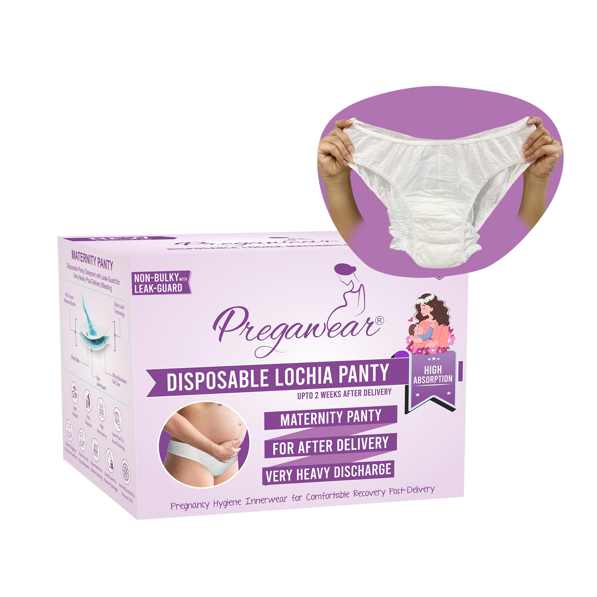 Pregawear Maternity Panty| Disposable Period Panties| Postpartum Underwear| Heavy Flow & Rash Free Periods| Leak Proof Pads After Delivery| Overnight Protection|Toxic Free (Pack of 5 - XXL)