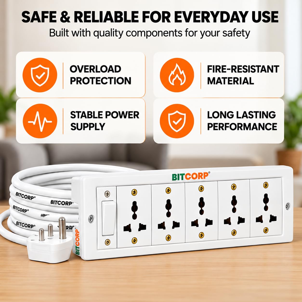BITCORP 6A Extension Board - 5 Outlets, 2000W -7 BITCORP 6A Extension Board - 5 Outlets, 2000W -7