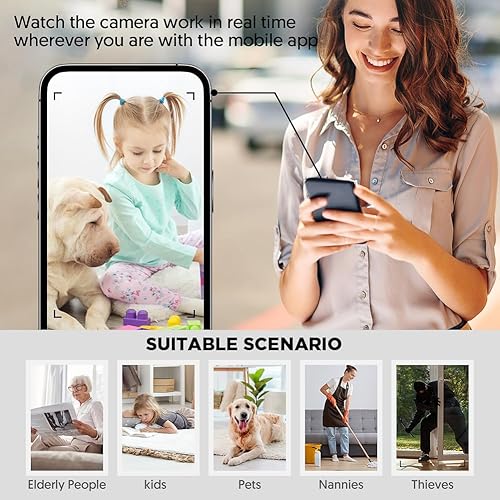 Miniatura 7 de SOPKVL Cámara de altavoz Bluetooth con lente ultra gran angular de 240, visualización en vivo WiFi, detección de movimiento para seguridad de