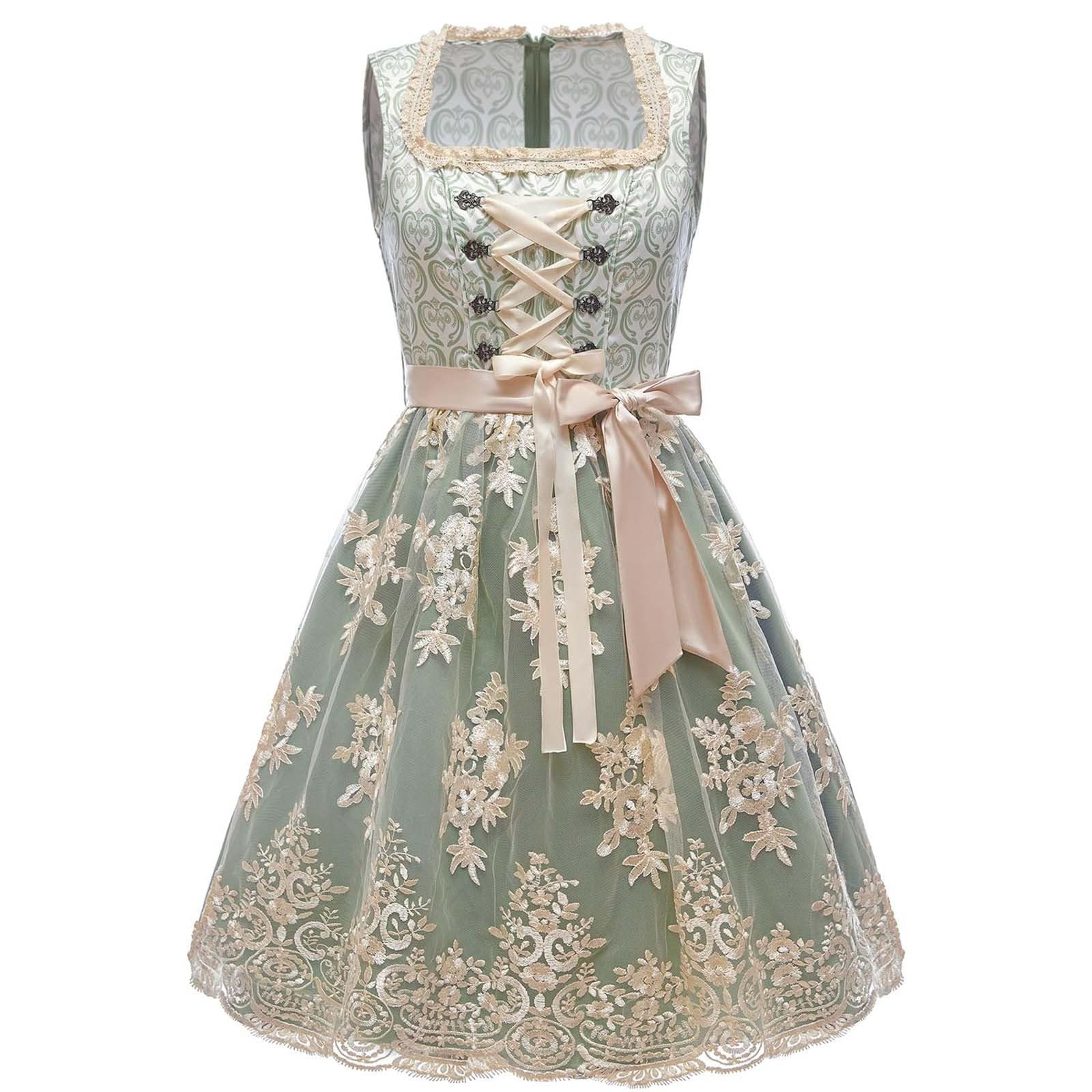 Generisch Oktoberfest Outfit Spitze Dirndl Mit Bluse Kurzarm Dirndl Damen Midi Komplett Dirndlbluse Trachten Set Elegante Trachtenbluse