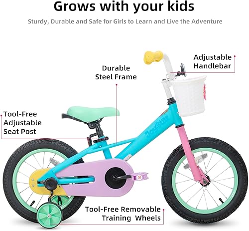 Miniatura 2 de JOYSTAR 12" 14" 16 Kids Bike for 2-7 Years Girls 33-53 Inch Tall, Girls Toddler Bicycle with Basket, Training Wheels & Coaster Brake, Rainbow Bike,