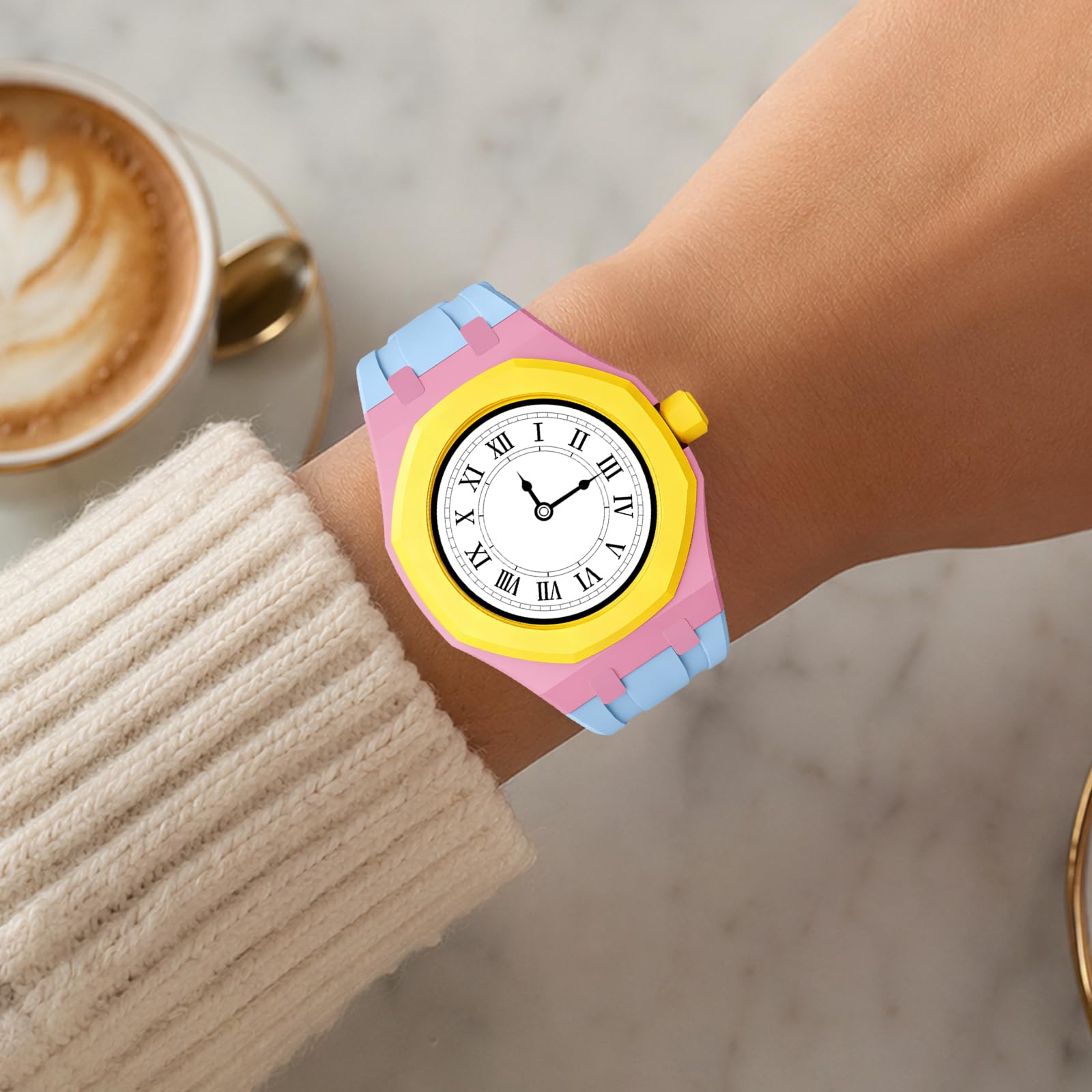 Kremowe etui z silikonowym paskiem do zegarków Swatch X Royal Pop | OCHRONA ANTY-SCRATCH - Odporne na uderzenia i zużycie etui, które ochroni Twój zegarek Swatch X Royal Pop