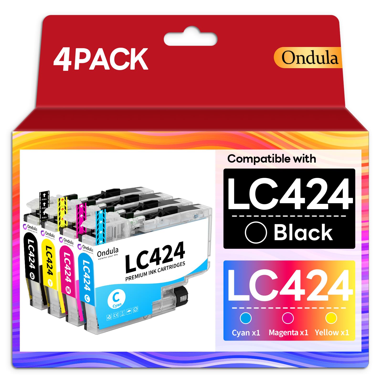 Ondula LC424 Patronen kompatibel für LC 424 Patronen Brother Multipack für Brother DCP-J1200W, DCP-J1200WE Druckerpatronen (1 Schwarz, 1 Cyan, 1 Magenta, 1 Gelb 4-Pack)