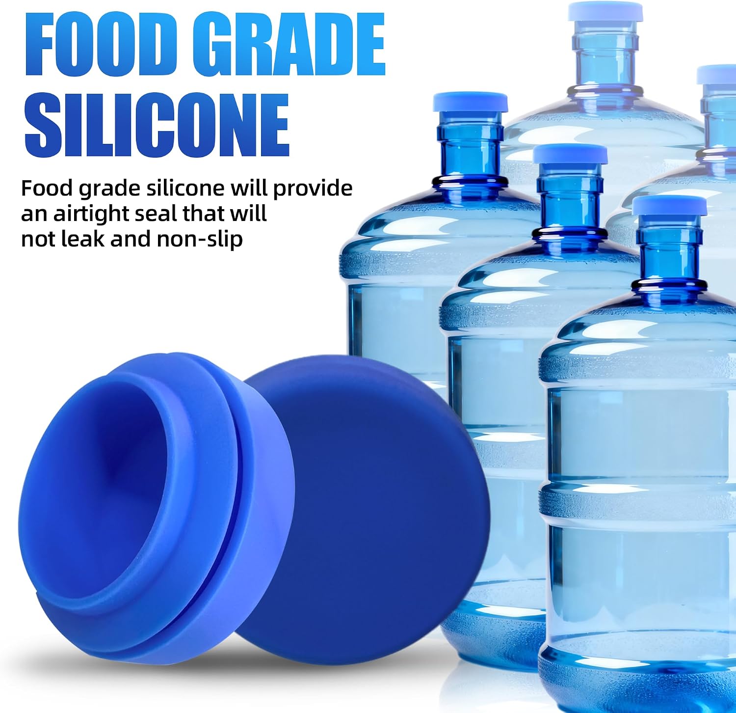 Reusable Water Bottle Caps – 4 Pack, 55mm Silicone Caps for 3 & 5-Gallon Jugs, Leak-Proof, BPA-Free, Eco-Friendly, Dishwasher Safe, Freshness Seal image 2