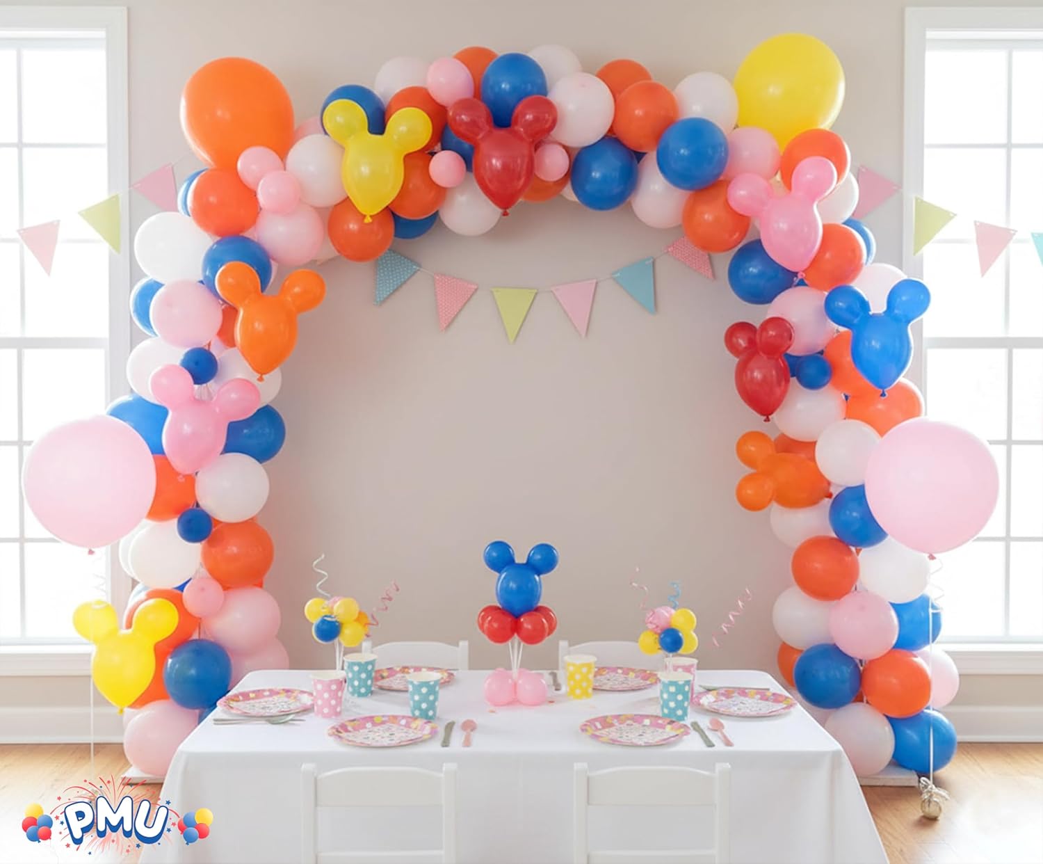 PMU Mouse Head Shaped Balloons 18 Inch PartyTex Premium Assorted Colors Latex Great for Mickey Mouse Theme Parties Pkg/72 *Inflate Mouse Ears first for proper inflation (See Video)