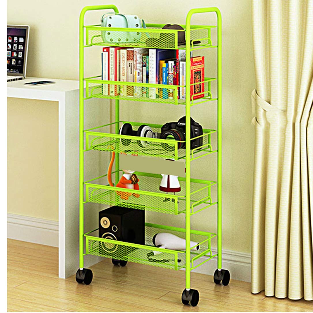 ZYFA Carrello Cucina a 3/4/5 Piani Servizio,con Rotelle Bloccabili, Scaffale Portaoggetti Mobile in Acciaio,Carrello Portaoggetti Multiuso, Carrello Salvaspazio, Scaffale Rete Metallica Contenitori