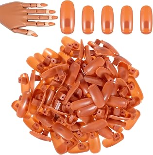 300PCS Replacement Refill Nail Tips for Practice Hand, Brown False Fake Nails for Home and Professional Use, Nail Practice Tips for DIY Nails Art, Salon Training, Manicure Exercise