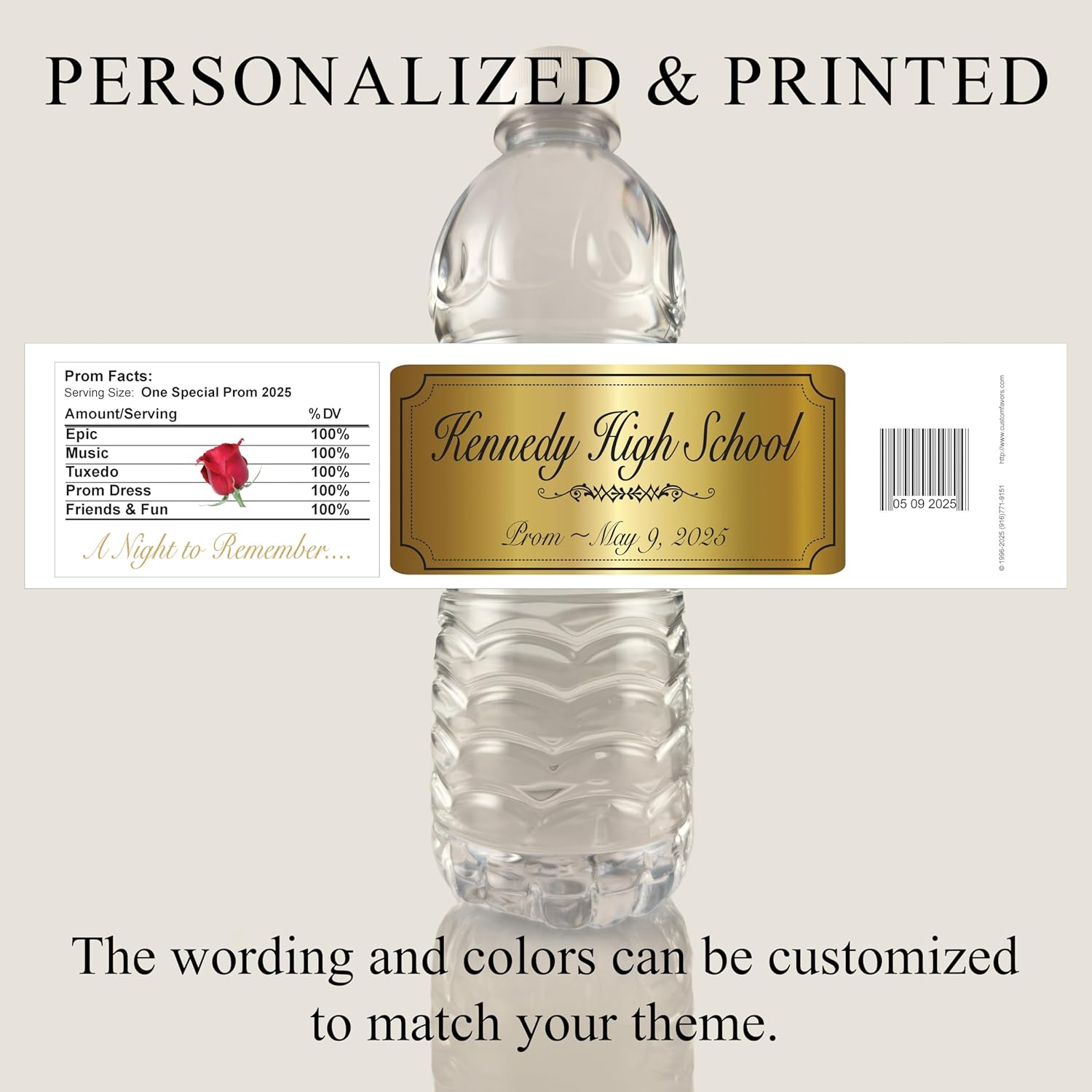 High School Prom Water Bottle Labels, Personalized, Waterproof (Set of 24)(YP46)