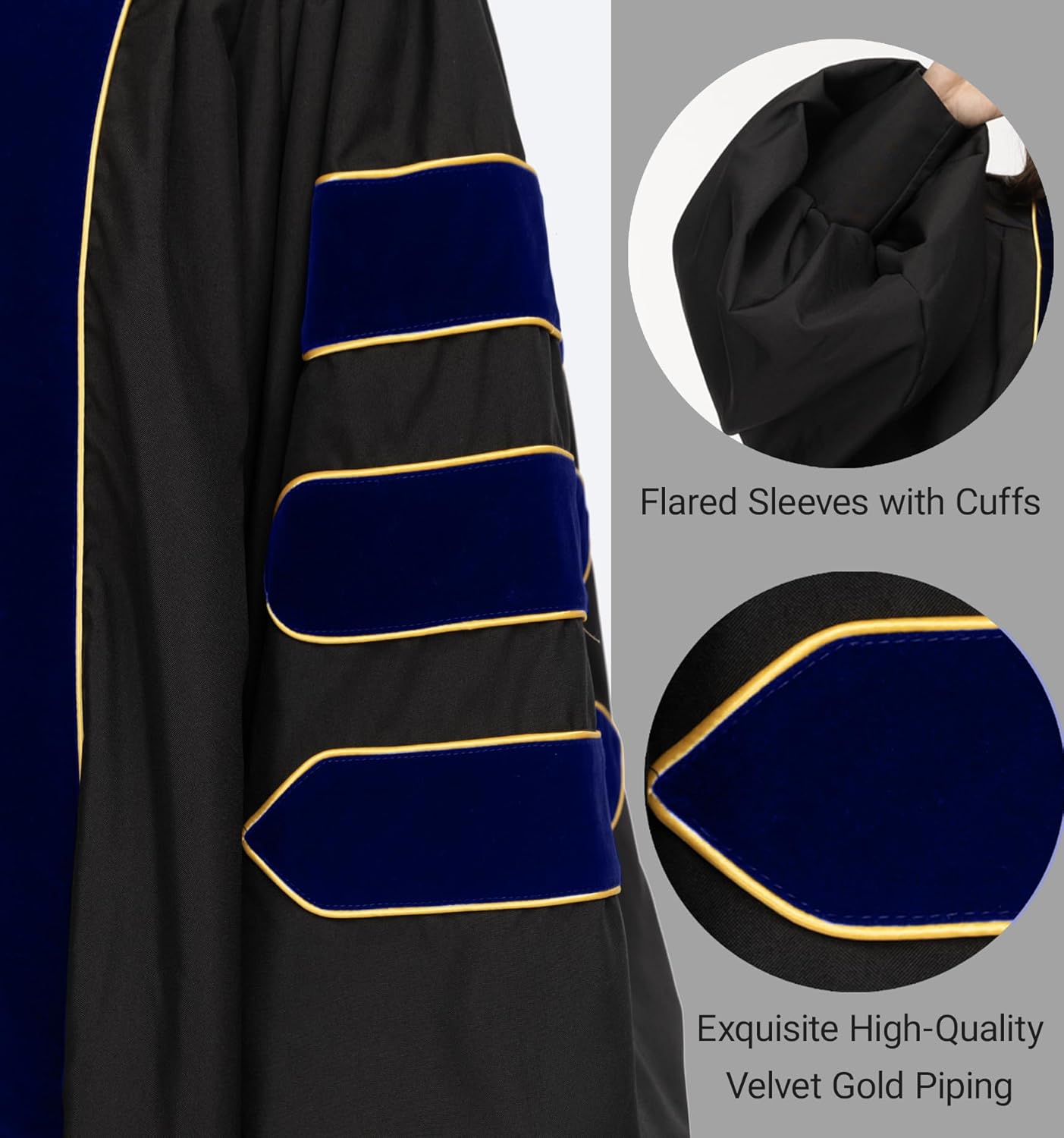 Unisex Deluxe Doctoral Graduation Gown Doctoral Hood and Tam 8 Sided Package