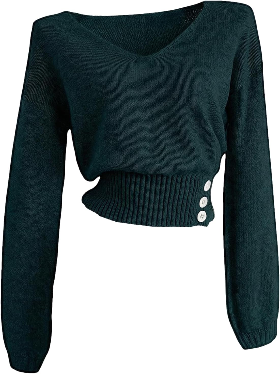 SOLY HUX Women's Long Sleeve V Neck Knit Sweater Casual Button Side Fitted Fall Tops