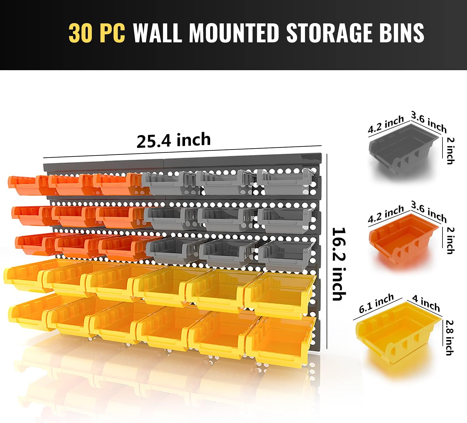 XDOVET Garage Organizer Bins, 30PC Wall Mount Storage Small Parts Bins With Peg Board And Install Screws, Store Your Nuts, Bolts, Screws, Nails, Beads