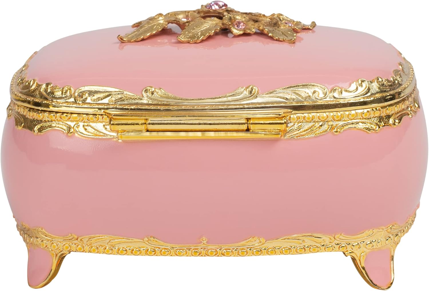 Splendid Pink Animated Butterfly Music Box Adorned with Austrian Crystals with Lined Jewelry Compartment Playing Canon