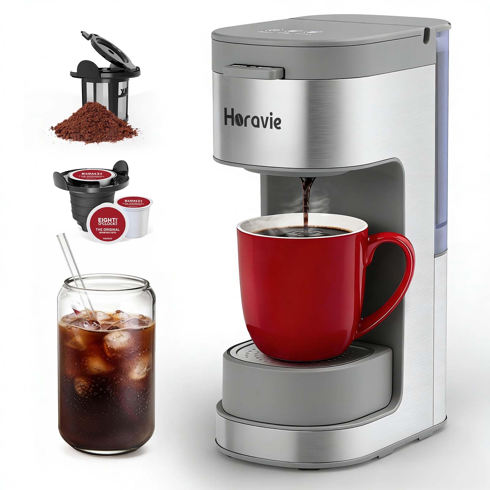 Horavie Single Serve Coffee Maker, Hot and Iced Coffee Maker for K Cup and Ground, 6 to 14 Oz Brew Sizes Single Cup Coffee Maker with Descaling Alert, Ideal for Home, Travel, RV and Dorm,Black — view 8