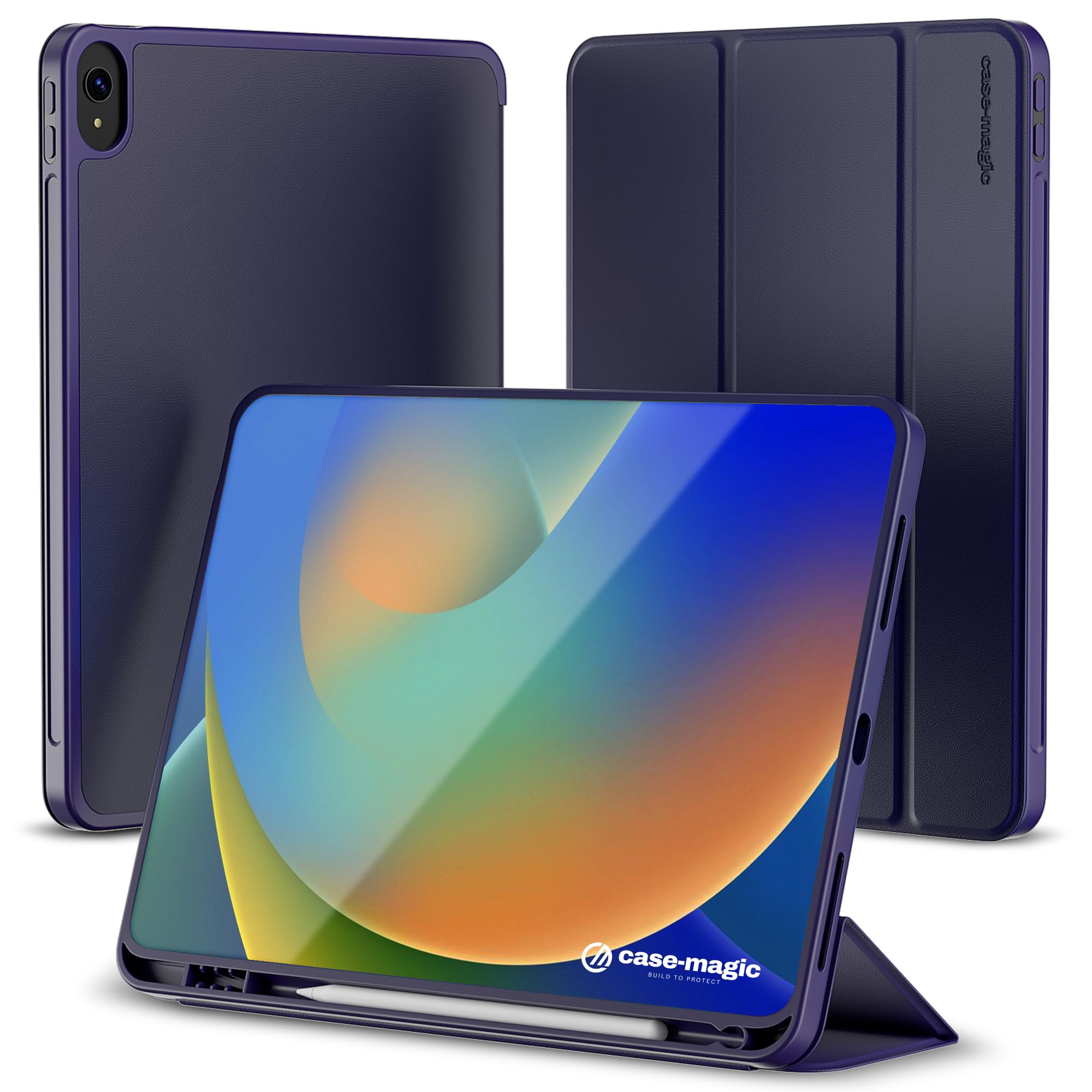 Case-Magic Smart Folio Case Cover for iPad 11th Gen A16 Chip 11" (2025) / iPad 10th Gen A14 Bionic 10.9" (2022) Auto Sleep/Wake Magnetic Closure, Trifold Stand, Pencil Holder| PU & TPU Back (Blue)