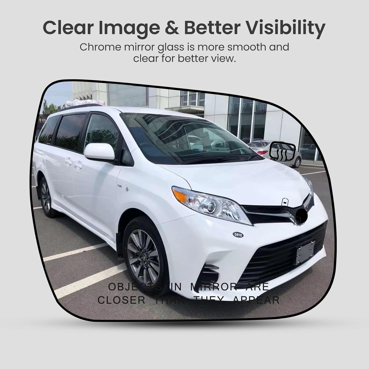 Passenger Side Mirror Glass Replacement for 2011-2020 Toyota Sienna - Heated with Blind Spot Detection (BSD), Wtih ABS Backing Plate,Replaces OE 87903-08040, 87903-08090（2 pin connector, not 4-pin）