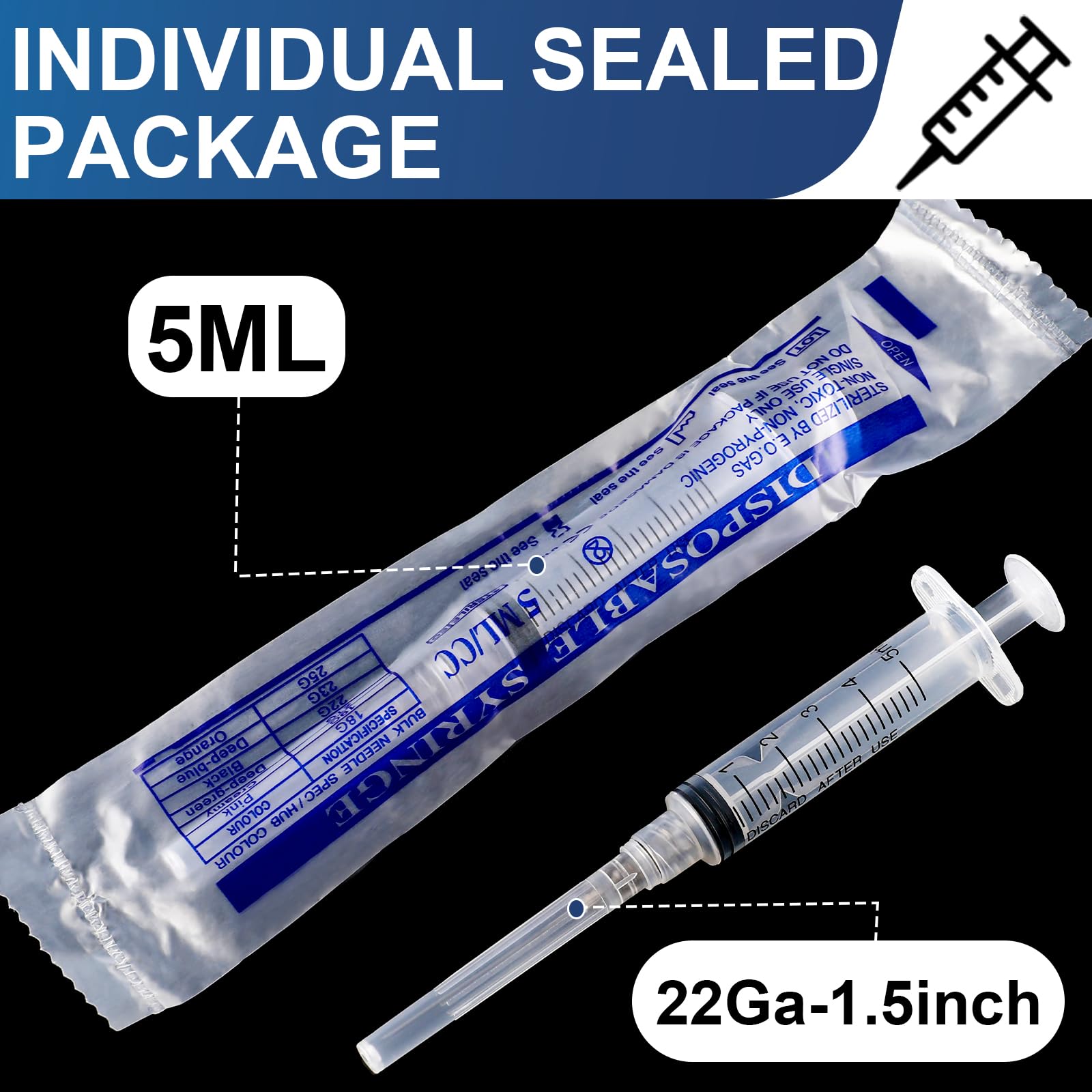 Amazon.com: 30 Pack 5ml Syringes with Needle-22Ga 1.5 Inch Needle