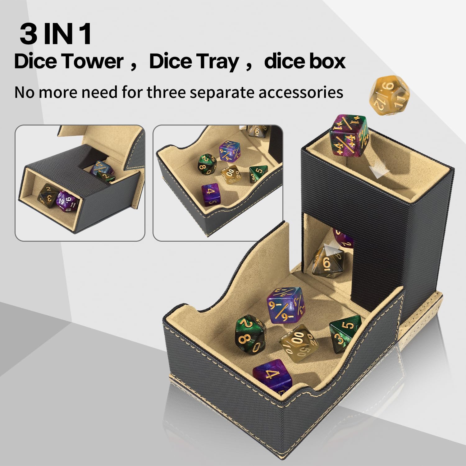 Dice Roller Tower, vassoio magnetico per dadi DND di alta qualità, pieghevole, in pelle PU, torre per dadi RPG, regali per dungeons and drons, MTG Dm & Player nero/marrone