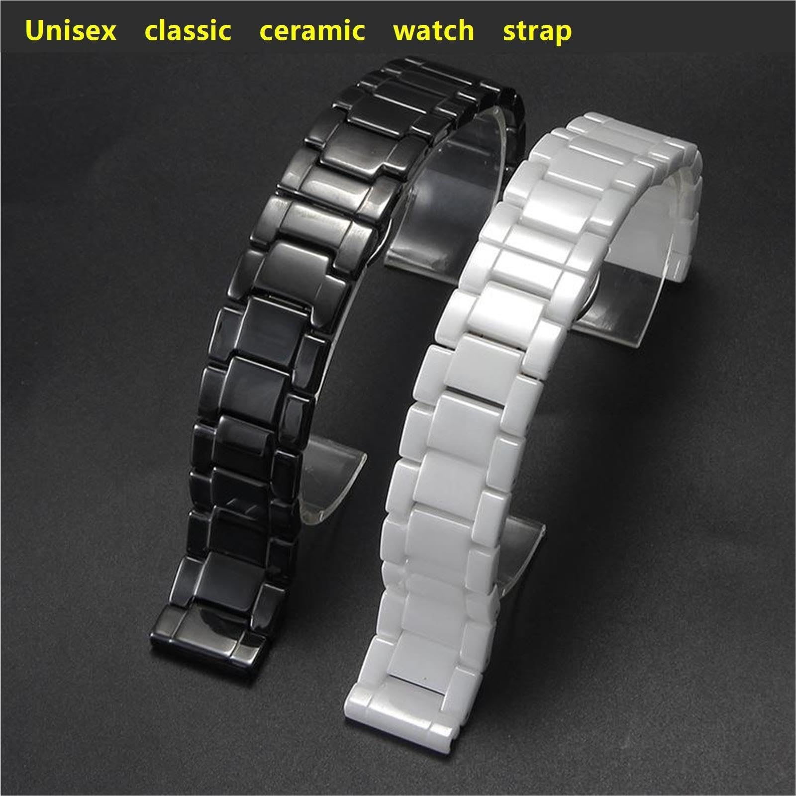 Cinturino for Orologio In Ceramica Bianca E Nera Unisex Con Fibbia Deployante In Metallo