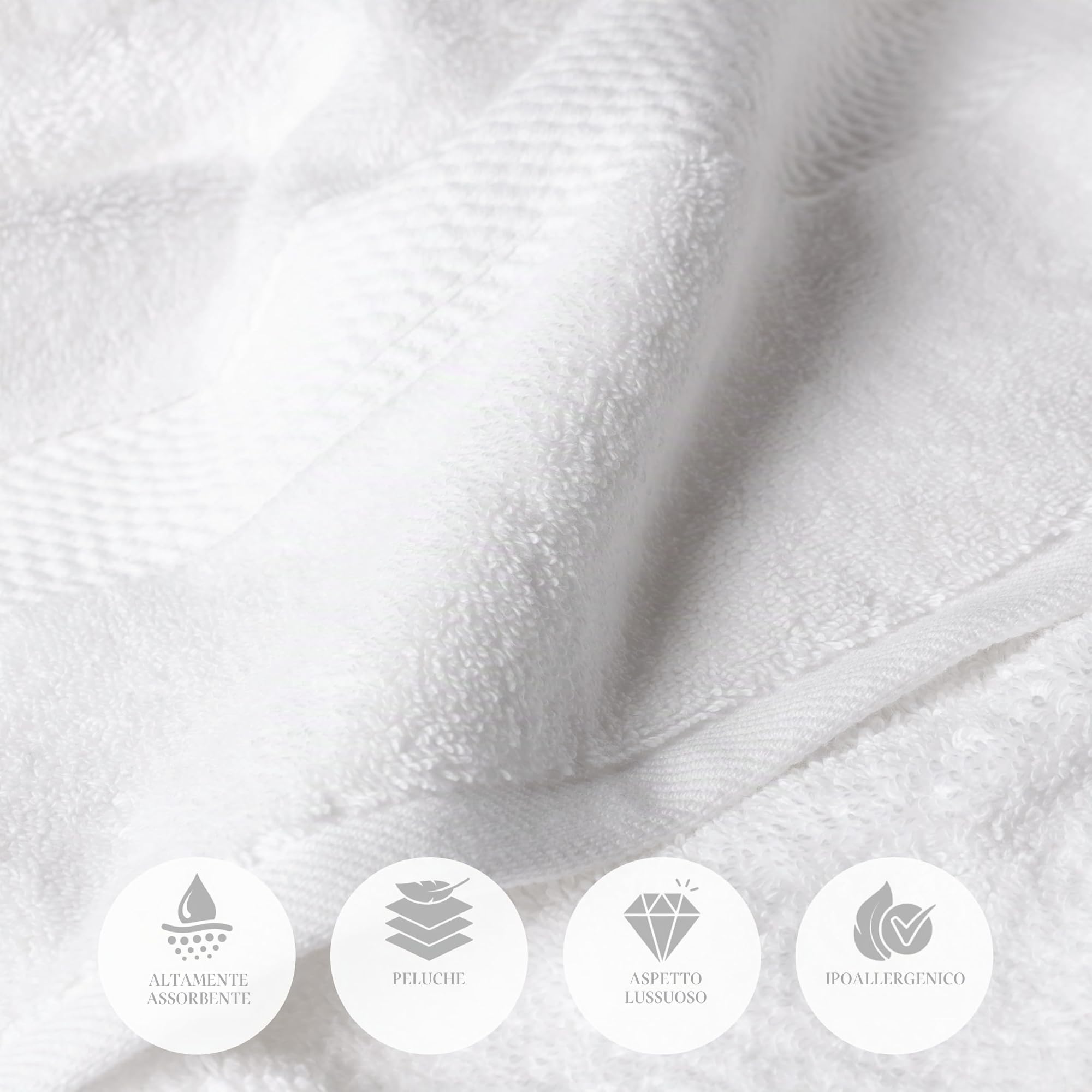 Superior - Set di Asciugamani in Cotone Egiziano 900 Grammi, 6 Pezzi, Bianco