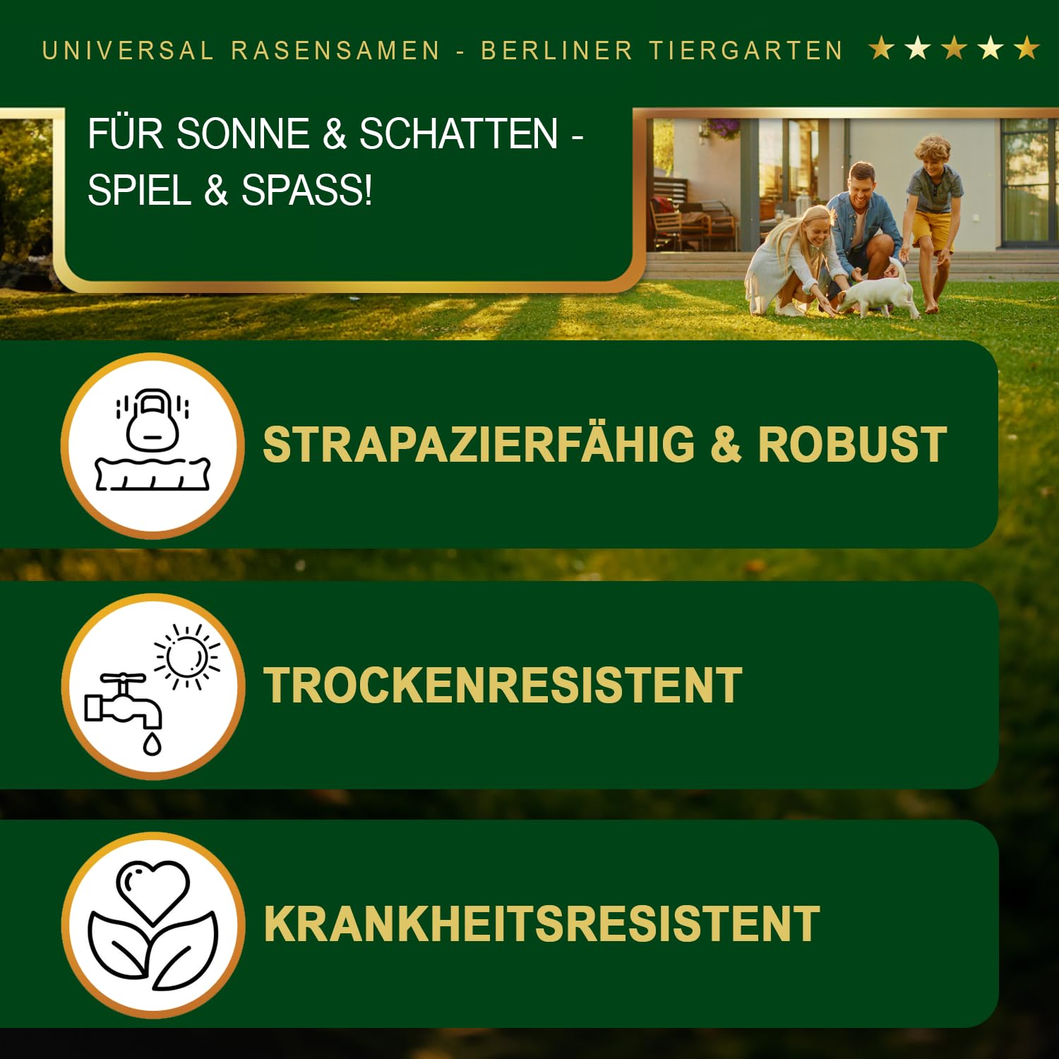 Universal Rasensamen Herbst - Berliner Tiergarten-Mischung, schnellkeimend, Neuanlage & Nachsaat, für dichten & sattgrünen Rasen, trockenresistent, 4,5 kg für 150 m²