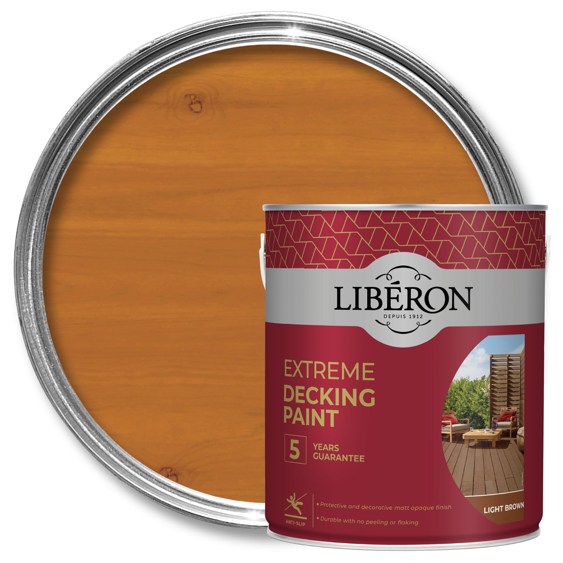 Liberon Extreme Decking Paint Light Brown 2.5 Litre Non Slip Five Year Guarantee