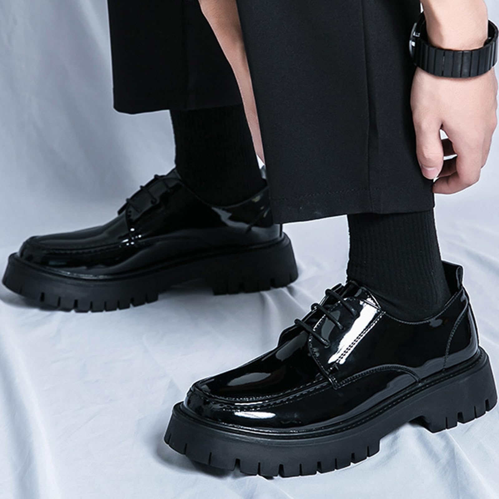 Scarpe Oxford da Uomo Suola Spessa Scarpe Eleganti Punta Tonda