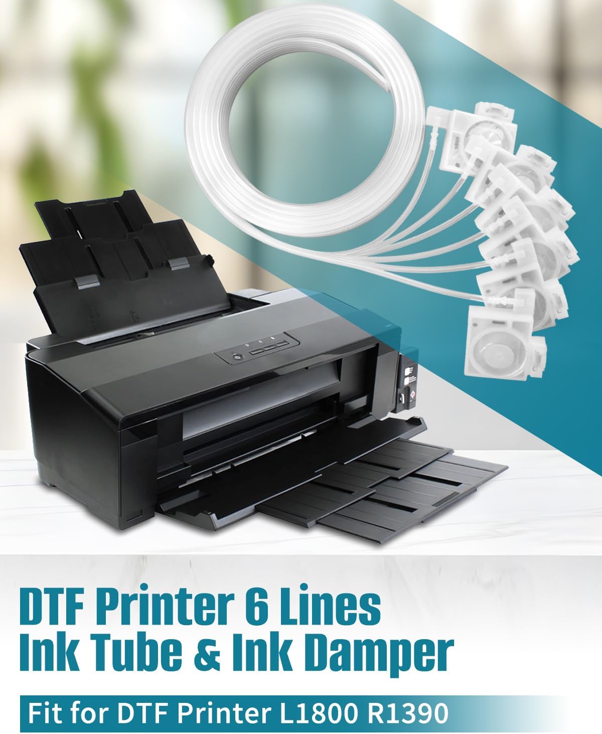 Ink Tube and Ink Damper Set Fit for E-pson L1800 R1390, Ink Damper Dumper with Ink Pipeline