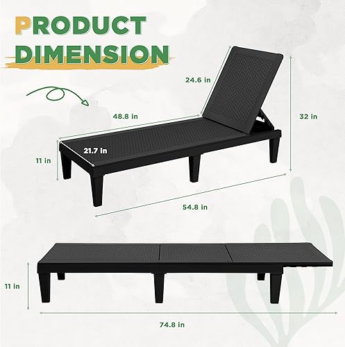 Miniatura 3 de Greesum Juego de 2 tumbonas para exteriores con respaldo ajustable, polietileno impermeable, fácil de montar, ligeras para patio, piscina, playa,