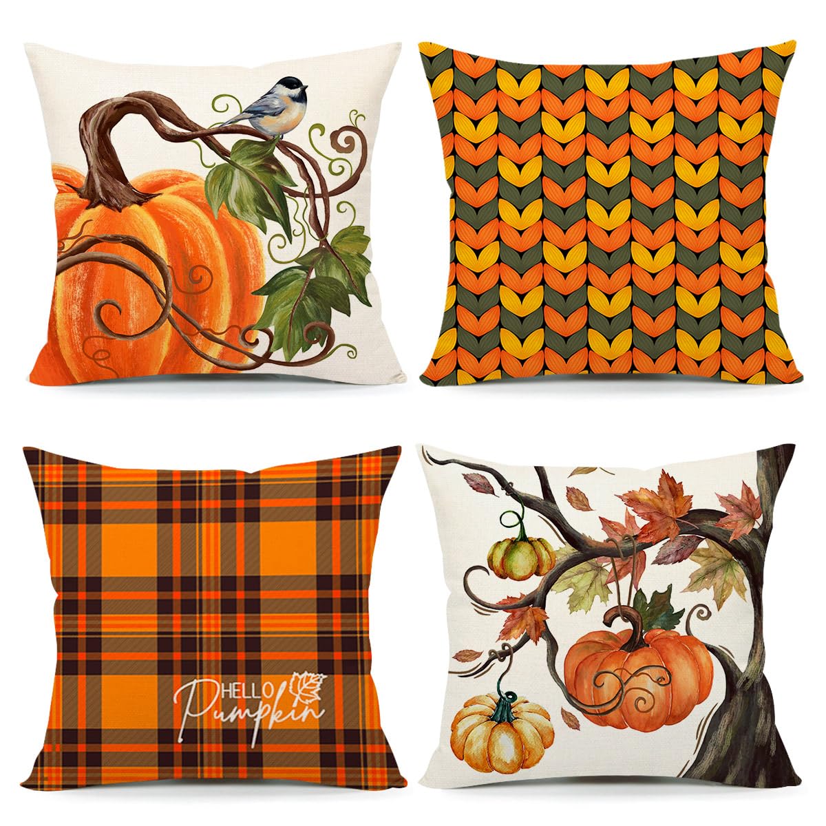 AACORS Set 4 Federe Per Cuscini Autunnali 45x45 Cm Con Zucche E Scritte Home Sweet Home - AA275-18