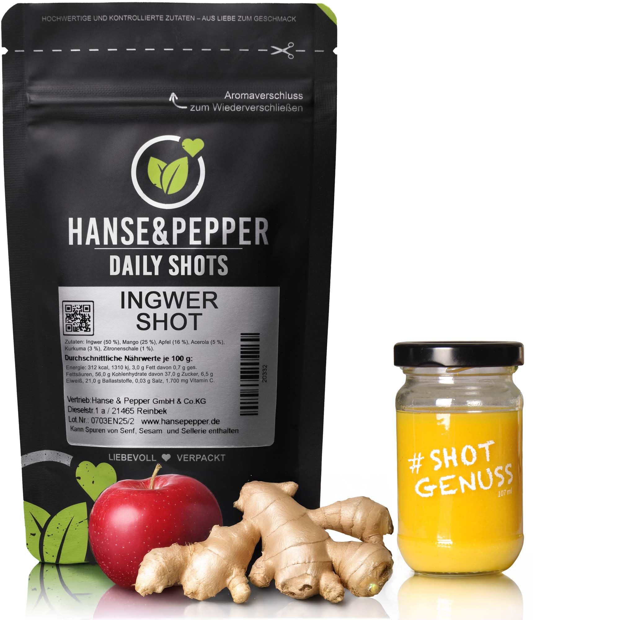 125 Shots Ingwer Shot Pulver Superfood Pulver Ingwer Smoothie Pulver 250g