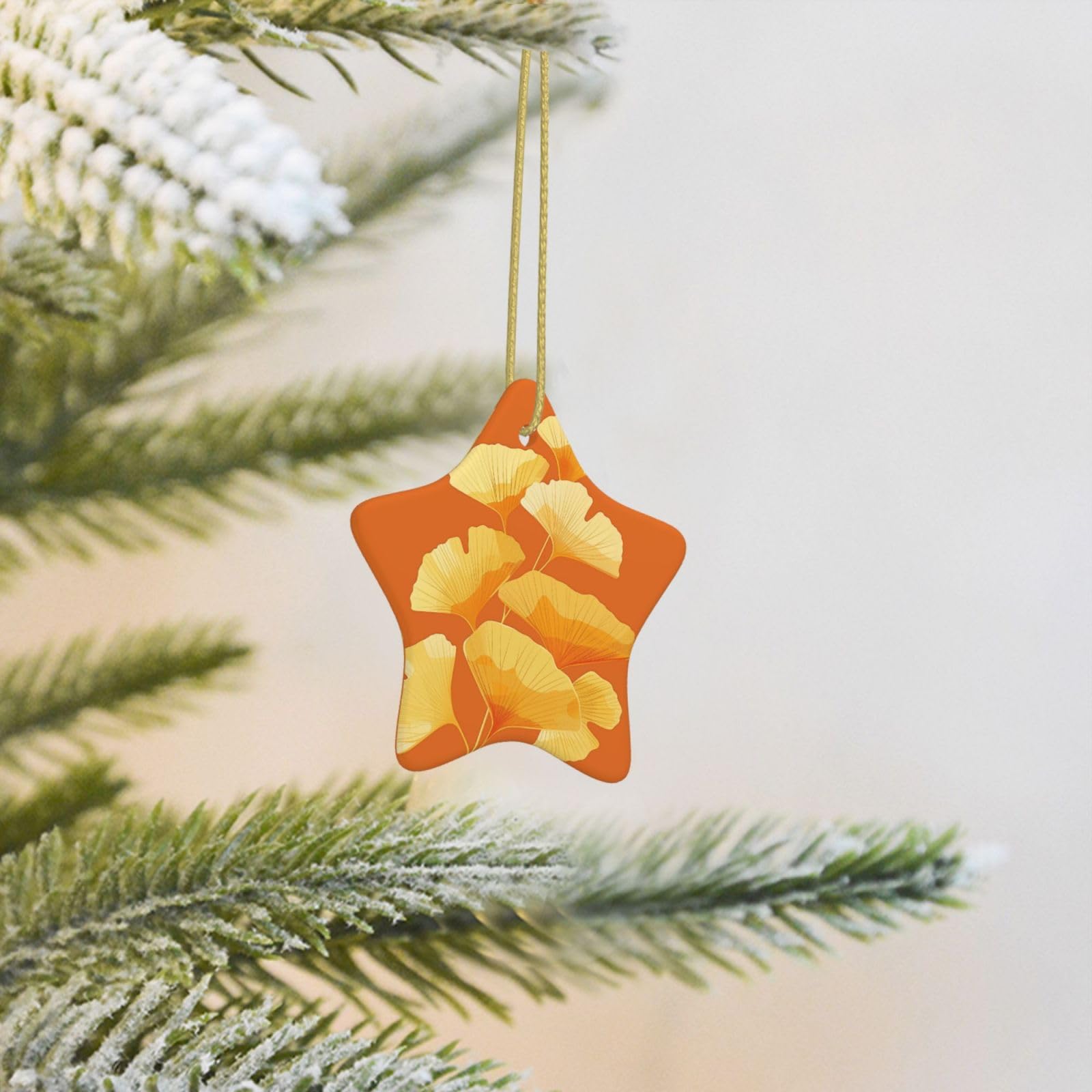 Christmas Tree Decoration Hanging Star Ornament Ginkgo Leaf Art Ceramic Ornaments Christmas Tree Decorations Star Pendants for Xmas Tree Winter New Year Wedding Party Supplies